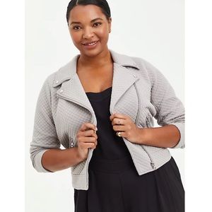 PEBBLE GREY QUILTED KNIT MOTO JACKET